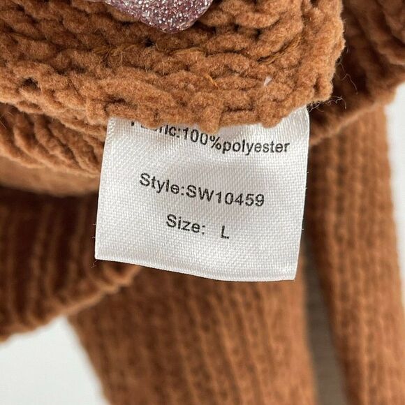 Elan Sweater Brown Chenille Knit White Arm Stripe Dolman Relaxed Fit Size Large - Picture 7 of 7